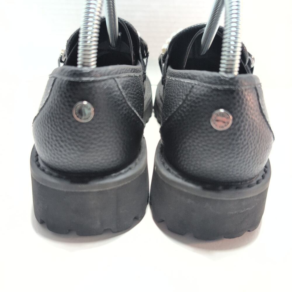 Karl Lagerfeld Black Leather Loafers with Chain and Pearl Trim . - Picture 2 of 4